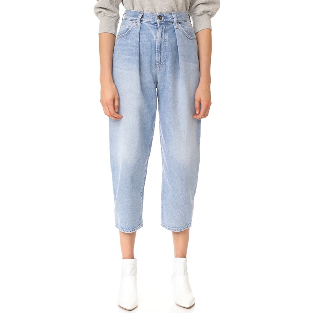 High Wasited Barrel Medium Wash Jean Trousers